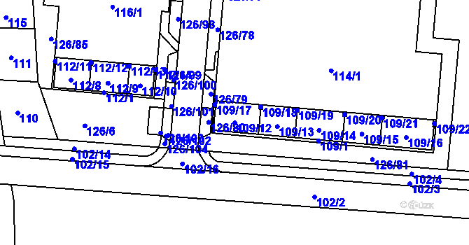 Parcela st. 109/12 v KÚ Sadová, Katastrální mapa