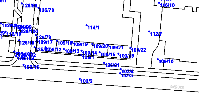 Parcela st. 109/15 v KÚ Sadová, Katastrální mapa