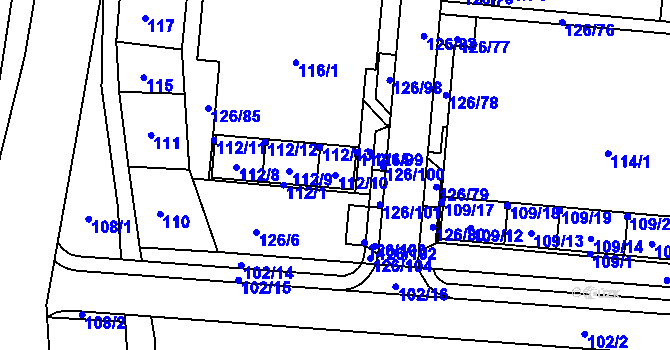 Parcela st. 112/10 v KÚ Sadová, Katastrální mapa