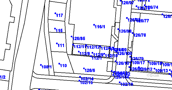 Parcela st. 112/12 v KÚ Sadová, Katastrální mapa