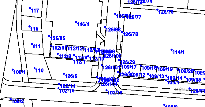 Parcela st. 126/100 v KÚ Sadová, Katastrální mapa