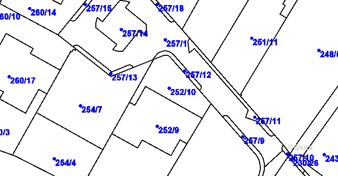 Parcela st. 252/10 v KÚ Sadová, Katastrální mapa
