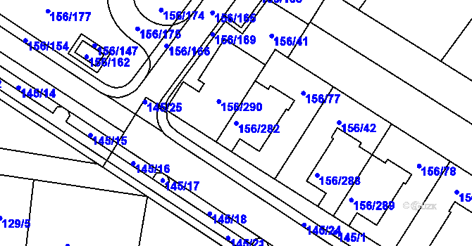 Parcela st. 156/282 v KÚ Sadová, Katastrální mapa