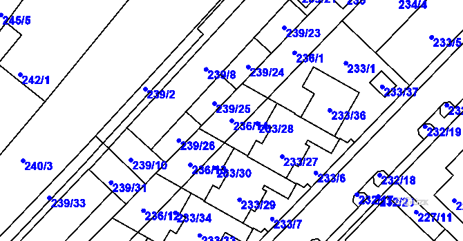 Parcela st. 236/14 v KÚ Sadová, Katastrální mapa