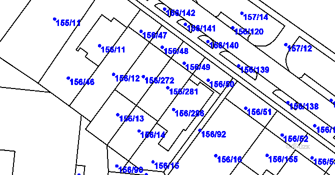 Parcela st. 156/281 v KÚ Sadová, Katastrální mapa