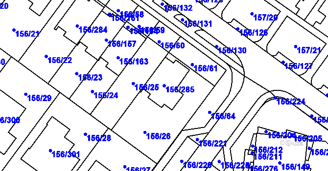 Parcela st. 156/285 v KÚ Sadová, Katastrální mapa