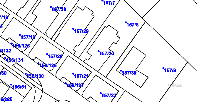 Parcela st. 157/23 v KÚ Sadová, Katastrální mapa
