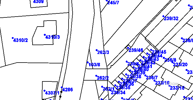 Parcela st. 262/3 v KÚ Sadová, Katastrální mapa