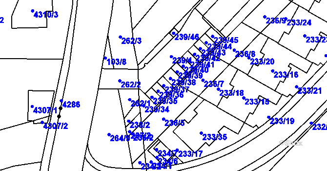 Parcela st. 239/37 v KÚ Sadová, Katastrální mapa