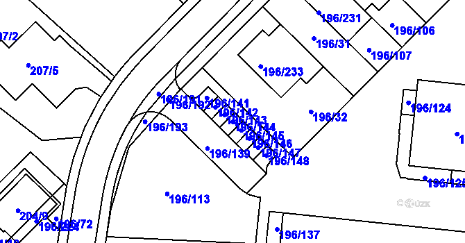 Parcela st. 196/144 v KÚ Sadová, Katastrální mapa