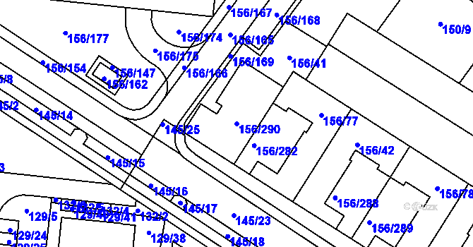 Parcela st. 156/290 v KÚ Sadová, Katastrální mapa