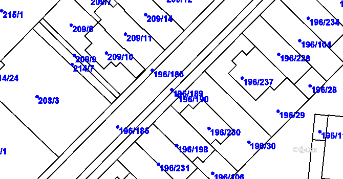 Parcela st. 196/189 v KÚ Sadová, Katastrální mapa
