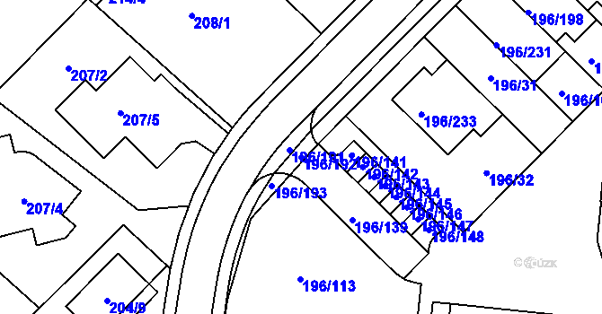 Parcela st. 196/192 v KÚ Sadová, Katastrální mapa