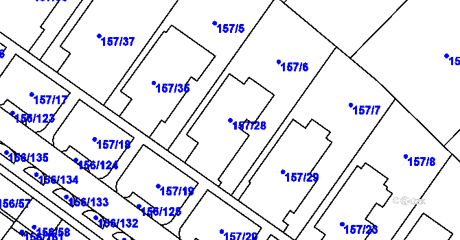 Parcela st. 157/28 v KÚ Sadová, Katastrální mapa