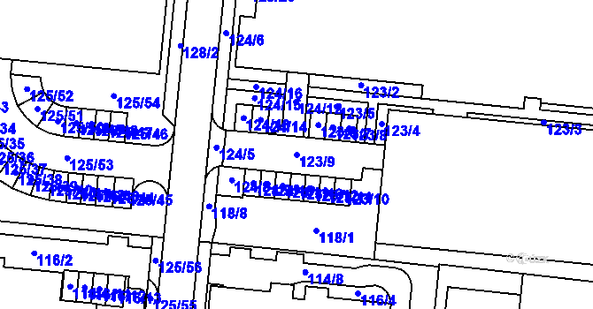 Parcela st. 123/9 v KÚ Sadová, Katastrální mapa