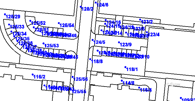 Parcela st. 124/8 v KÚ Sadová, Katastrální mapa