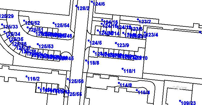 Parcela st. 124/9 v KÚ Sadová, Katastrální mapa