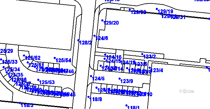 Parcela st. 124/16 v KÚ Sadová, Katastrální mapa