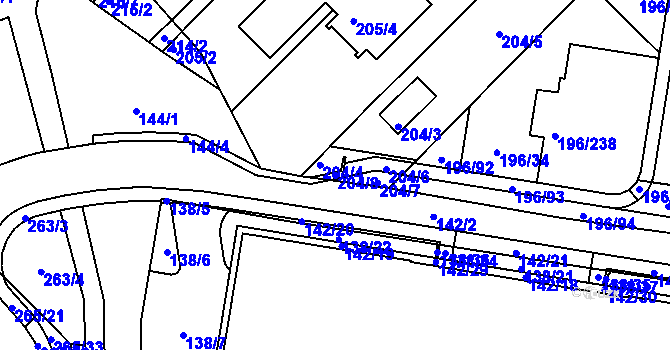 Parcela st. 204/8 v KÚ Sadová, Katastrální mapa