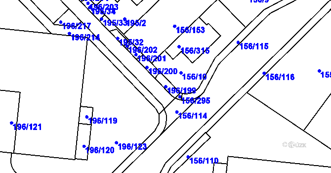 Parcela st. 196/199 v KÚ Sadová, Katastrální mapa