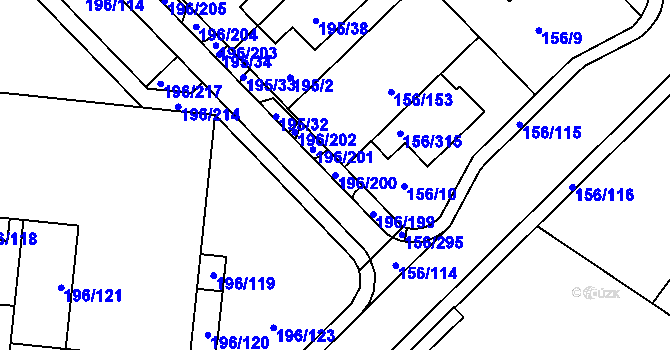 Parcela st. 196/200 v KÚ Sadová, Katastrální mapa