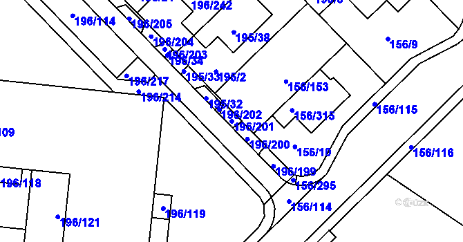Parcela st. 196/201 v KÚ Sadová, Katastrální mapa