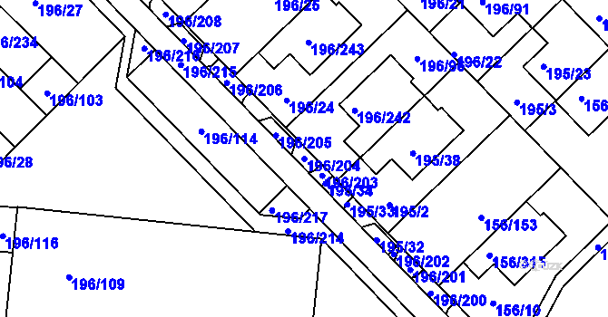 Parcela st. 196/204 v KÚ Sadová, Katastrální mapa