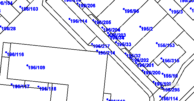 Parcela st. 196/214 v KÚ Sadová, Katastrální mapa
