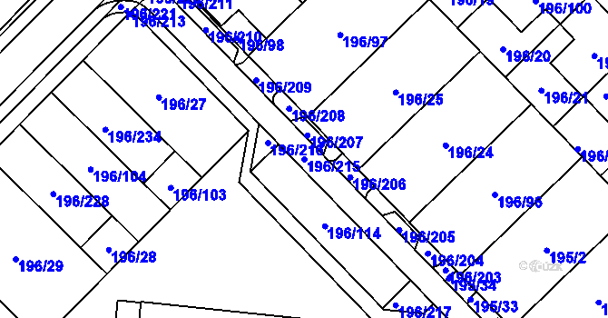 Parcela st. 196/215 v KÚ Sadová, Katastrální mapa
