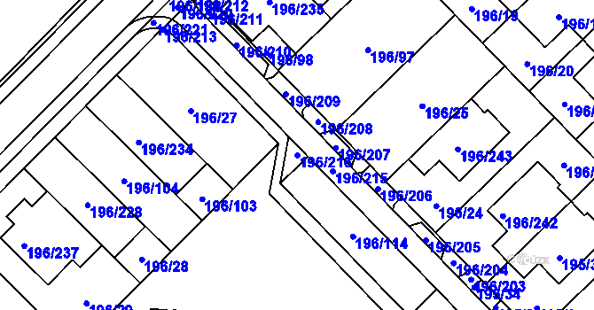 Parcela st. 196/216 v KÚ Sadová, Katastrální mapa
