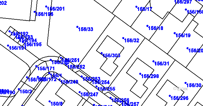 Parcela st. 156/303 v KÚ Sadová, Katastrální mapa