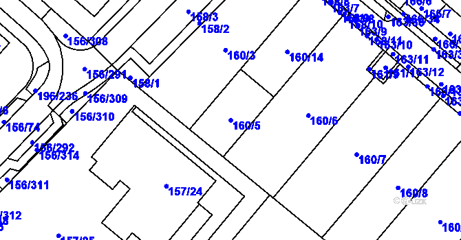Parcela st. 160/5 v KÚ Sadová, Katastrální mapa