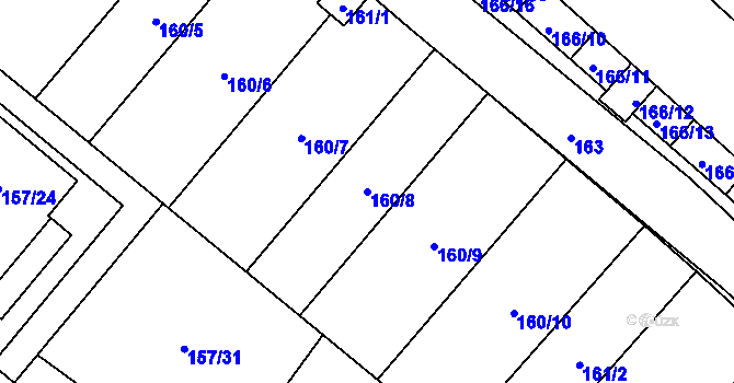 Parcela st. 160/8 v KÚ Sadová, Katastrální mapa