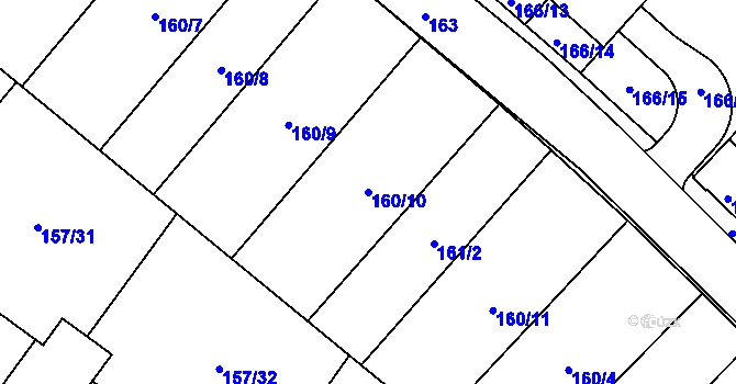 Parcela st. 160/10 v KÚ Sadová, Katastrální mapa