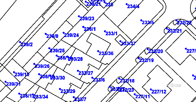 Parcela st. 233/36 v KÚ Sadová, Katastrální mapa