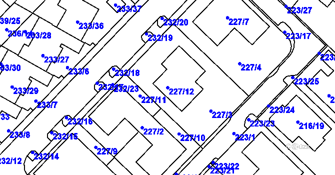 Parcela st. 227/12 v KÚ Sadová, Katastrální mapa