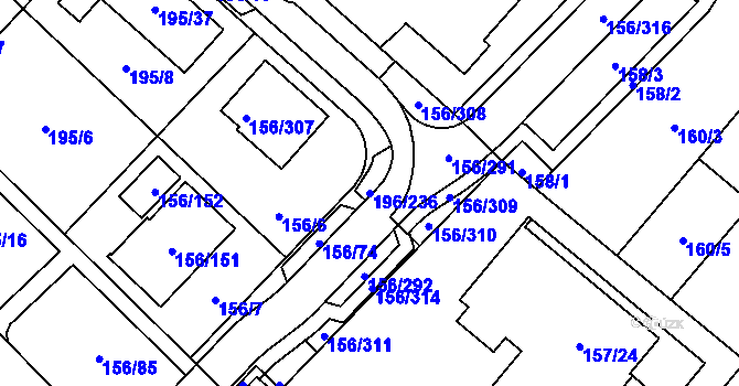 Parcela st. 196/236 v KÚ Sadová, Katastrální mapa