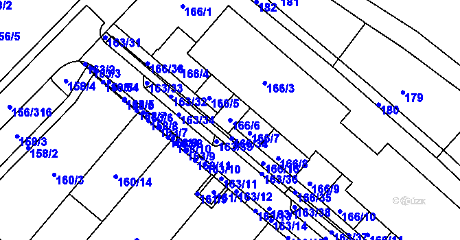 Parcela st. 166/6 v KÚ Sadová, Katastrální mapa