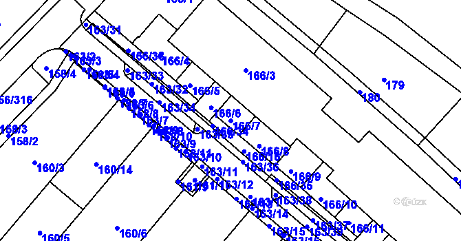 Parcela st. 166/7 v KÚ Sadová, Katastrální mapa