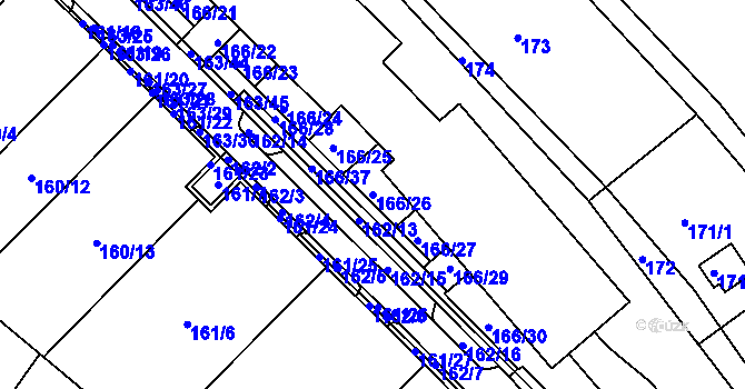Parcela st. 166/26 v KÚ Sadová, Katastrální mapa
