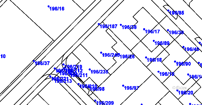 Parcela st. 196/240 v KÚ Sadová, Katastrální mapa