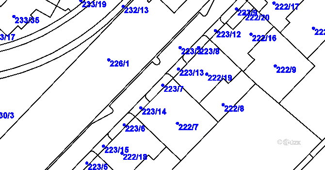 Parcela st. 223/7 v KÚ Sadová, Katastrální mapa