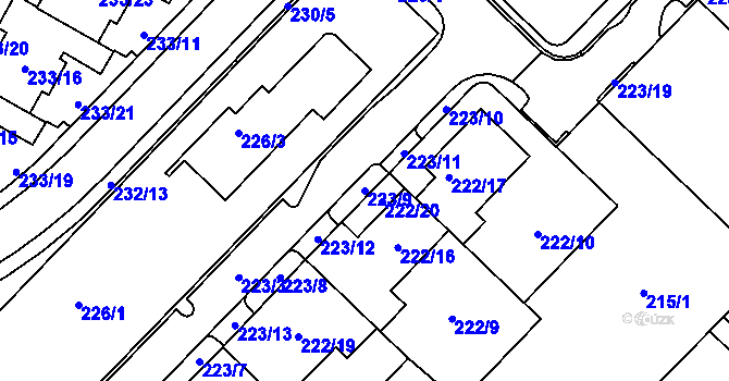 Parcela st. 223/9 v KÚ Sadová, Katastrální mapa