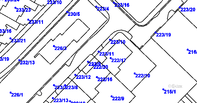 Parcela st. 223/11 v KÚ Sadová, Katastrální mapa