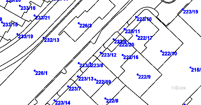 Parcela st. 223/12 v KÚ Sadová, Katastrální mapa