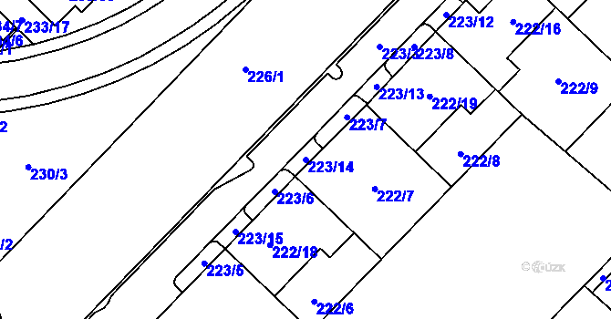 Parcela st. 223/14 v KÚ Sadová, Katastrální mapa