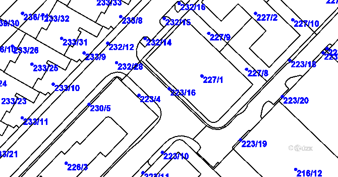 Parcela st. 223/16 v KÚ Sadová, Katastrální mapa