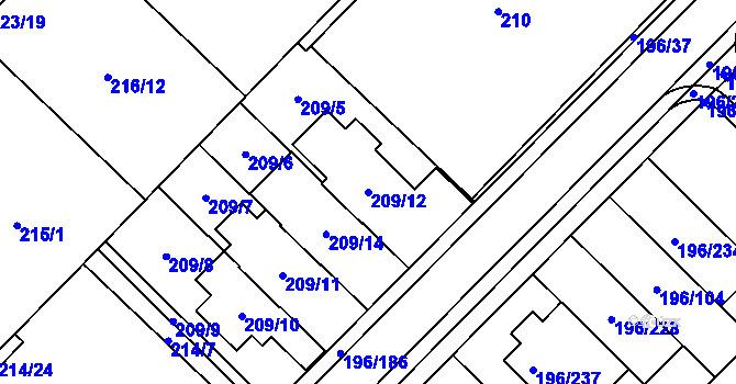 Parcela st. 209/12 v KÚ Sadová, Katastrální mapa