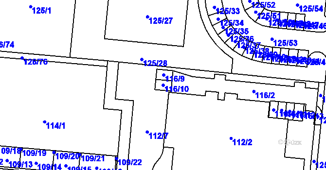 Parcela st. 116/10 v KÚ Sadová, Katastrální mapa