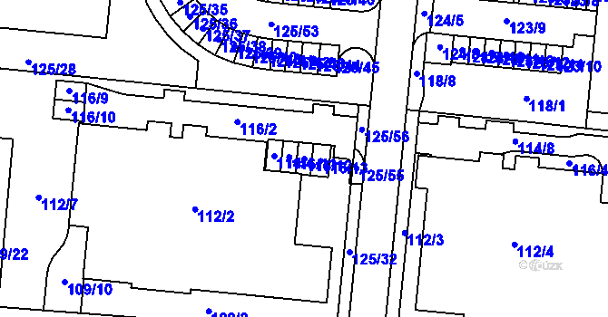 Parcela st. 116/12 v KÚ Sadová, Katastrální mapa